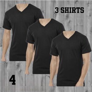 TULTEX Unisex 3 shirts 3X Black V-Neck Tee 100% USA Ringspun Cotton New.     (4)